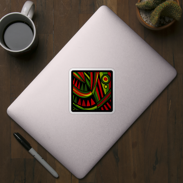 Mazipoodles New Fish Head Leaves Jazz Funk Red Green Black by Mazipoodles